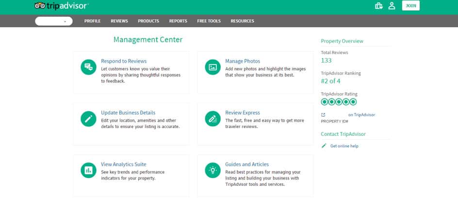 TripAdvisor for Business Management Center