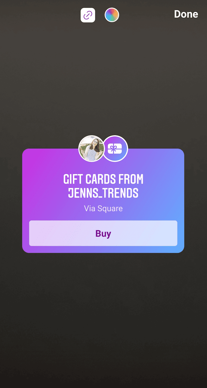 Instagram Stories for Businesses gift cards