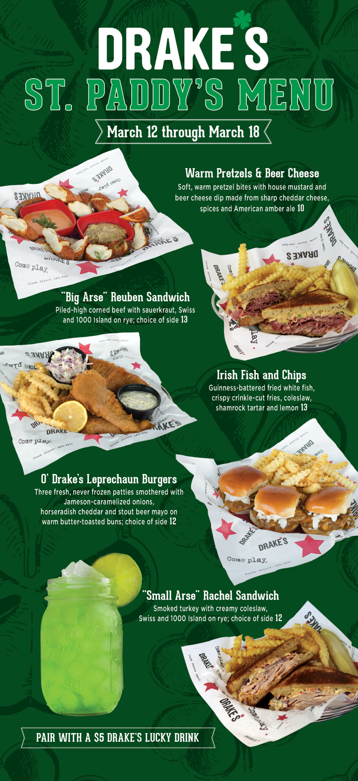 Social Media Post Ideas for St. Patrick's Day menu