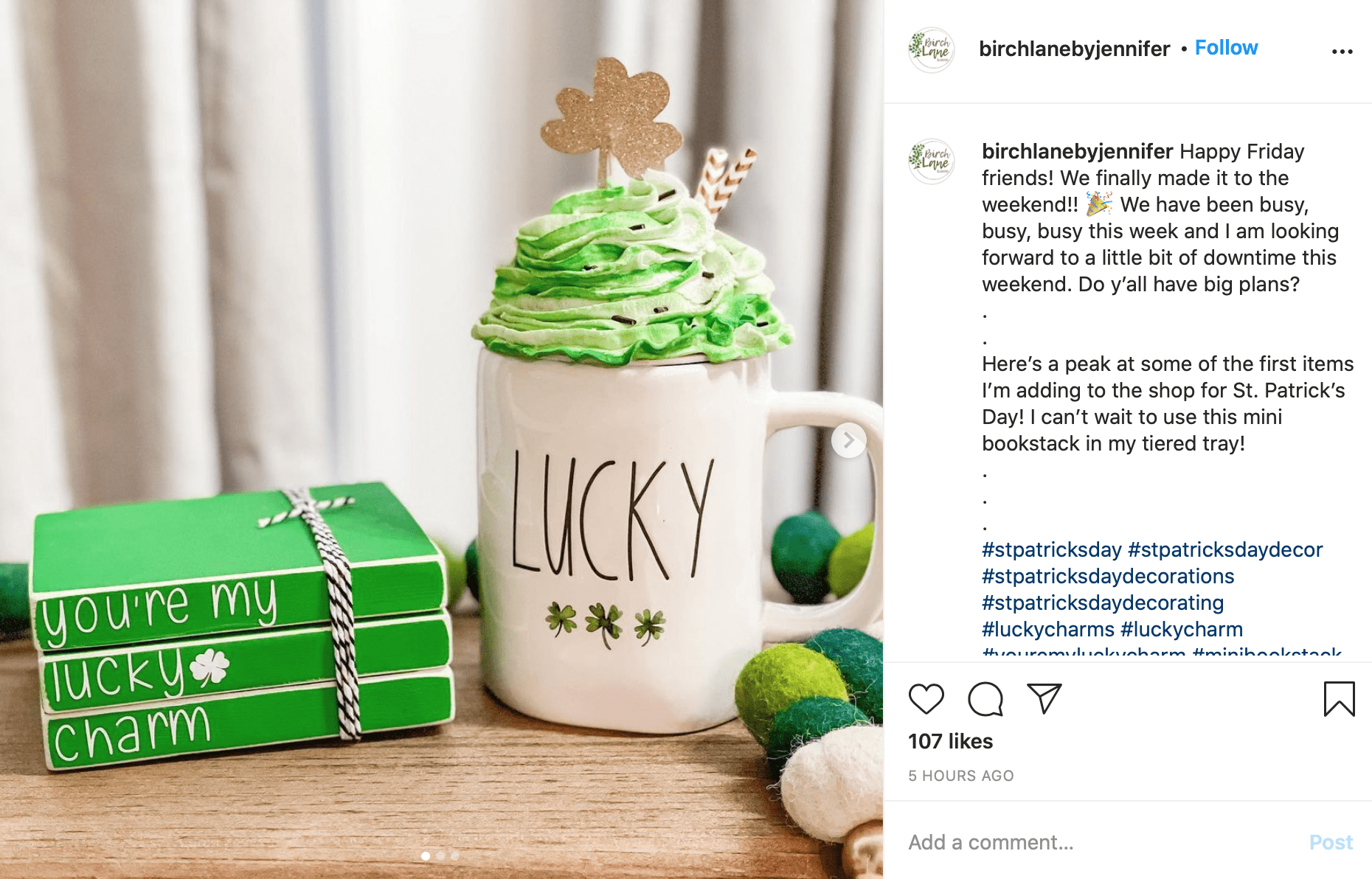 Instagram feed screenshot of St Patrick's Day marketing